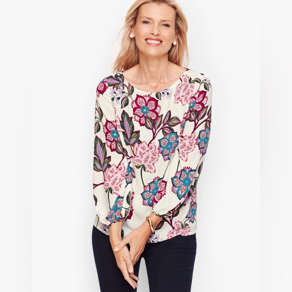 NWT, Talbots poet sleeves elevate this colorful floral top, long sleeves